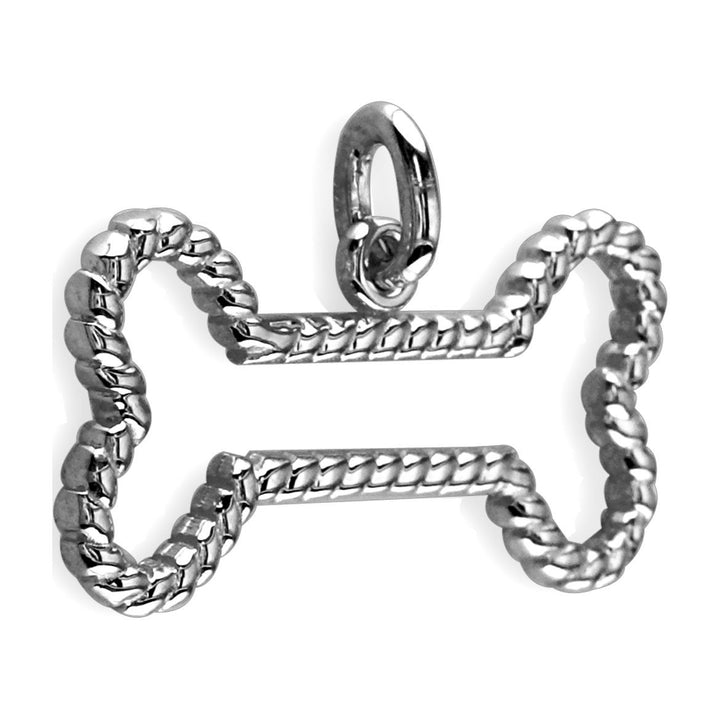 Rope Dog Bone Charm in Sterling Silver
