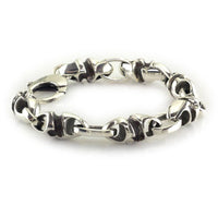 Mens Large Link Size Twisted Bullet and Open Oval Links Sterling Silver Bracelet with Black