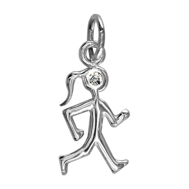 Small Lady Race Walker Charm in Sterling Silver and Cubic Zirconia