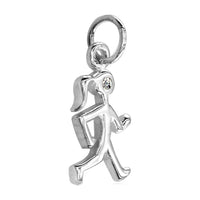 Small Lady Race Walker Charm in Sterling Silver and Cubic Zirconia