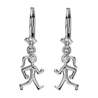 Diamond Lady Race Walker Leverback Earrings in 14K White Gold