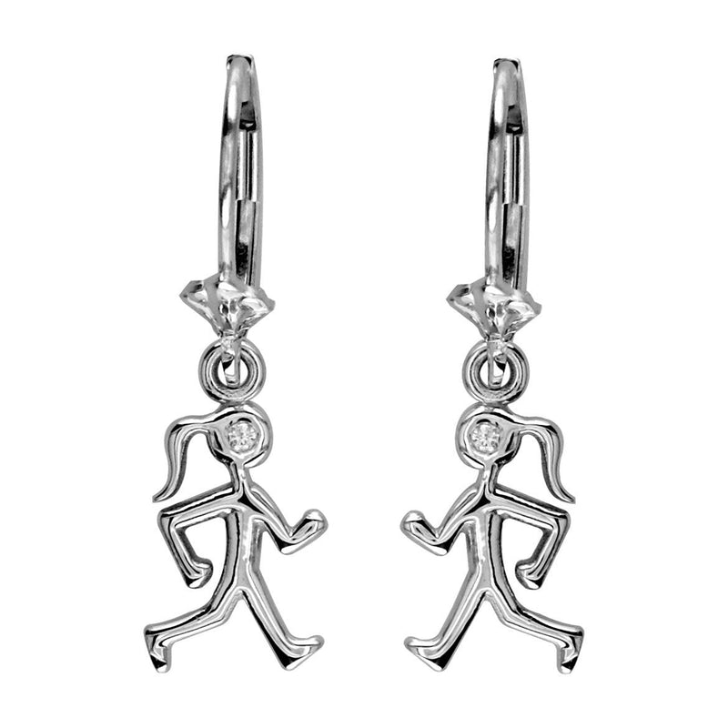 Diamond Lady Race Walker Leverback Earrings in 14K White Gold