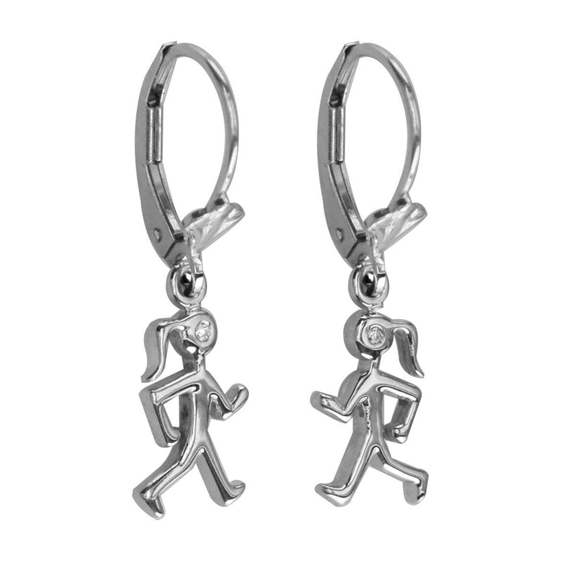 Diamond Lady Race Walker Leverback Earrings in 14K White Gold