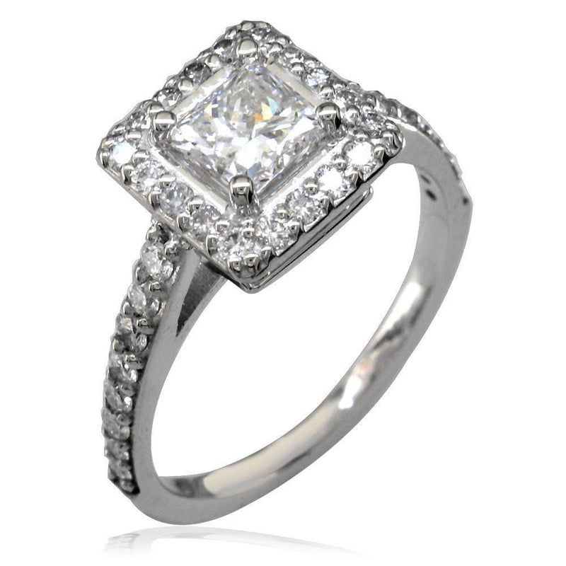 Diamond Halo Engagement Ring Setting in 18K White Gold, 0.40CT