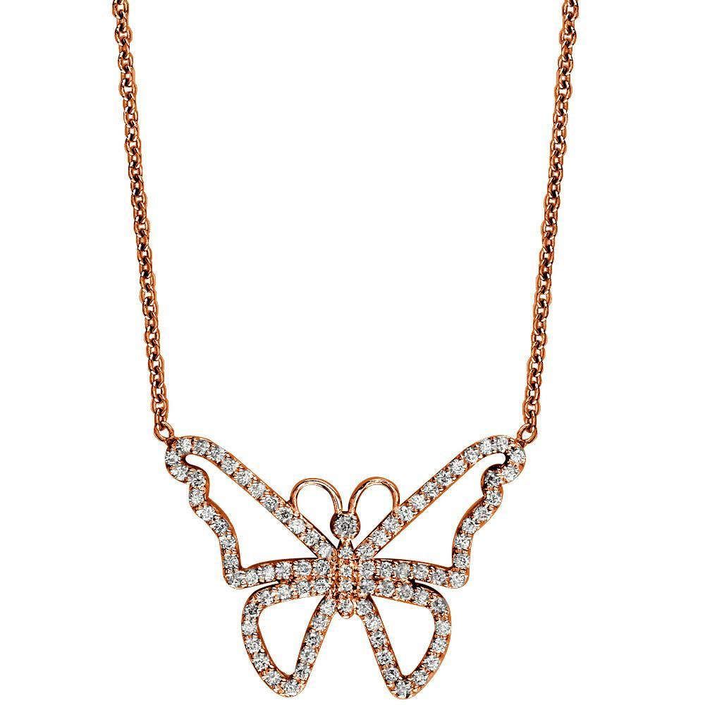 Diamond Butterfly Necklace in 14K Pink Gold, 0.75CT