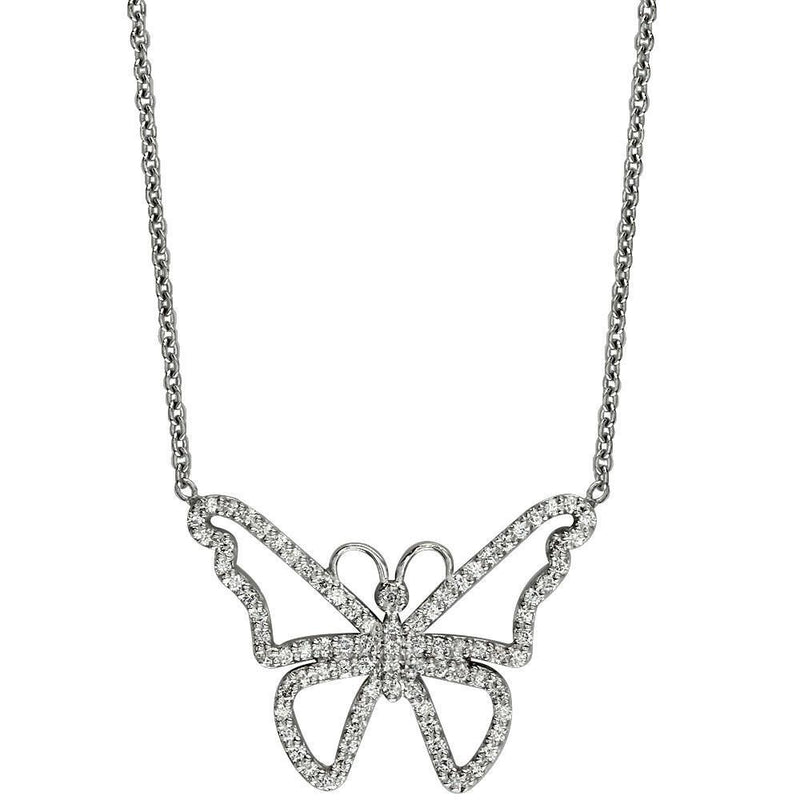 Diamond Butterfly Necklace in 14K White Gold, 0.75CT