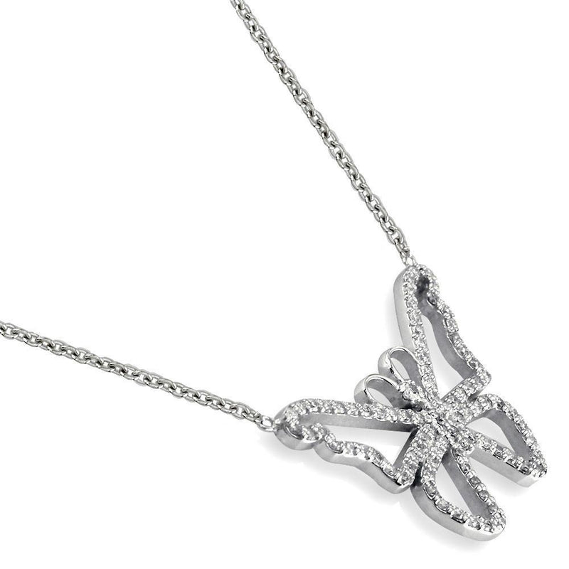 Diamond Butterfly Necklace in 14K White Gold, 0.75CT