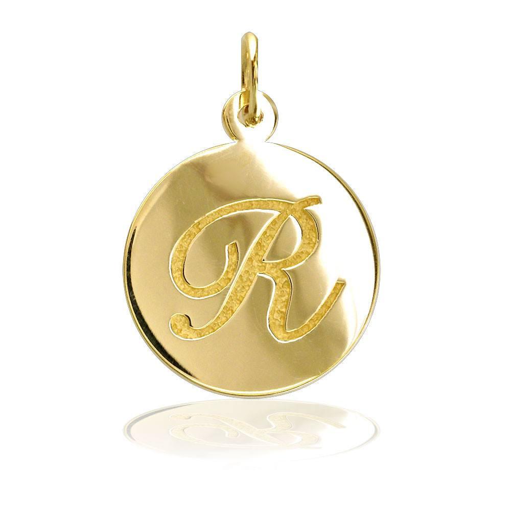 Engraved Initial Charm in 14K Gold - Half Inch Circle, Any Single Letter