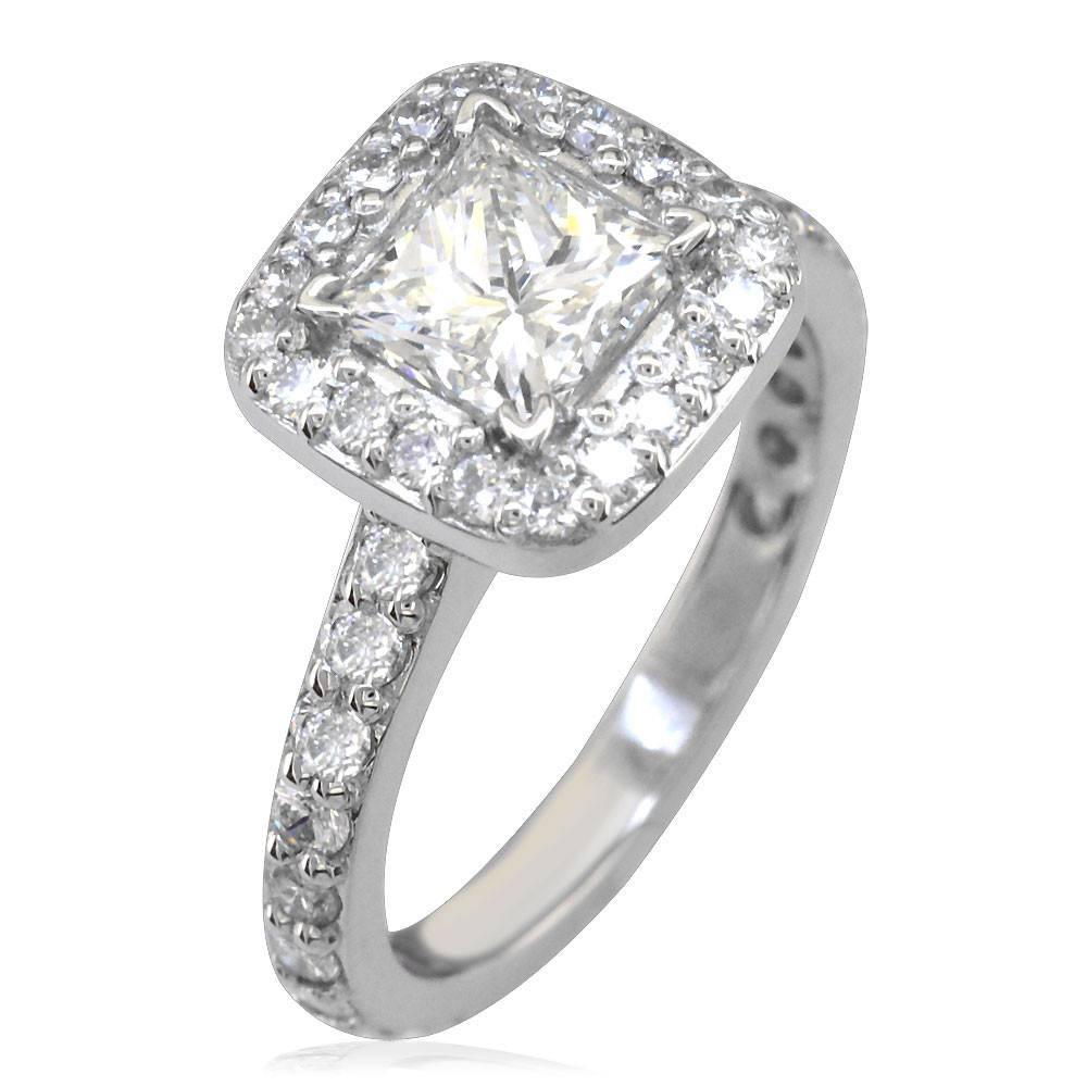 Soft Square Diamond Halo Engagement Ring Setting in 14K White Gold, 0.60CT