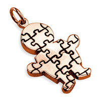 Large Autism Awareness Puzzle Boy Charm in 14K Pink Gold