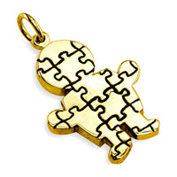 Large Autism Awareness Puzzle Boy Charm in 14K Yellow Gold