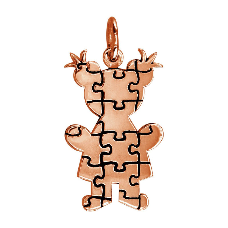 Large Autism Awareness Puzzle Girl Charm in 18K Pink Gold