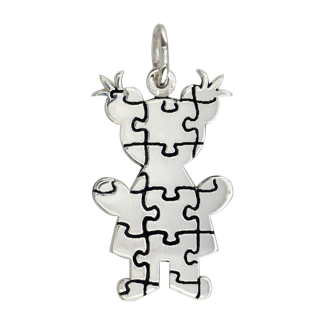 Large Autism Awareness Puzzle Girl Charm in 14K White Gold