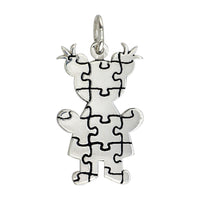Large Autism Awareness Puzzle Girl Charm in Sterling Silver