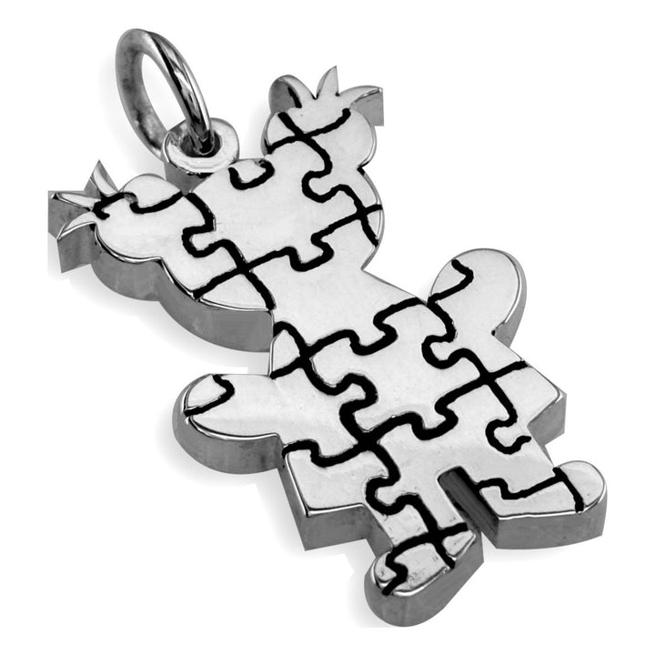 Large Autism Awareness Puzzle Girl Charm in 14K White Gold