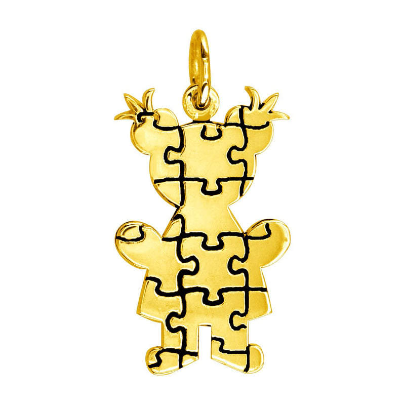 Large Autism Awareness Puzzle Girl Charm in 18K Yellow Gold