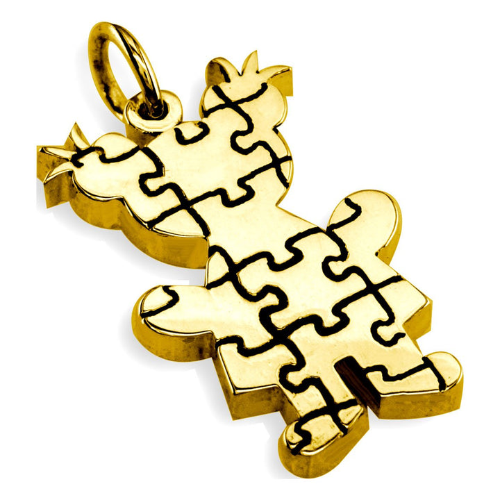 Large Autism Awareness Puzzle Girl Charm in 14K Yellow Gold