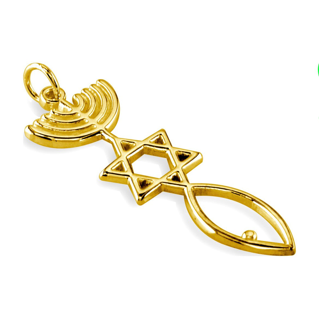 Large Size Messianic Seal Jewelry Charm in 14K Yellow Gold