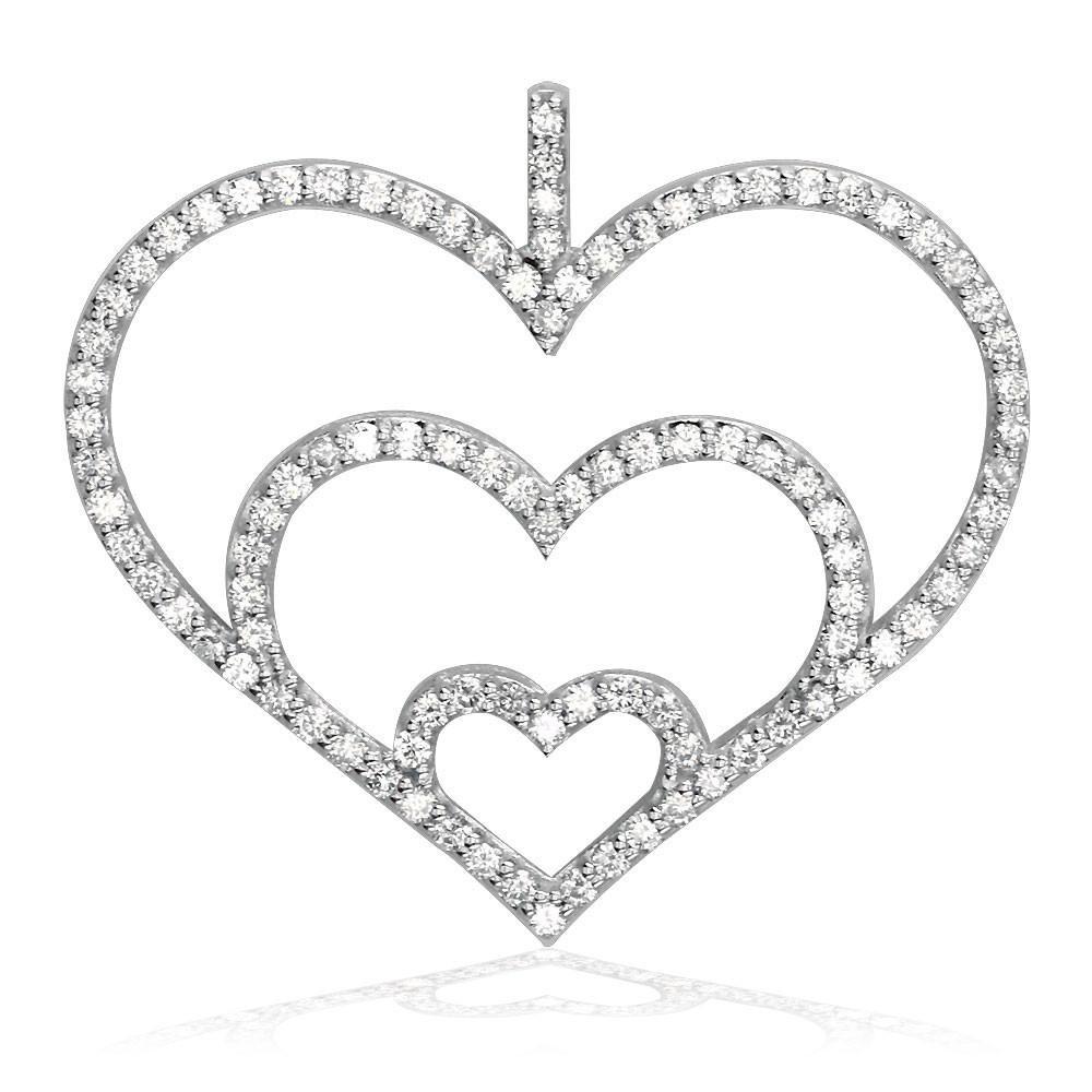 Large 14K Gold Triple Heart Diamond Pendant, 0.1.40CT
