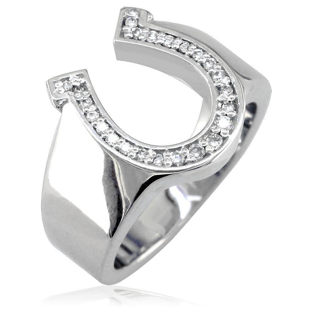 Sterling Silver and Cubic Zirconia Horseshoe Ring, 0.20 CT