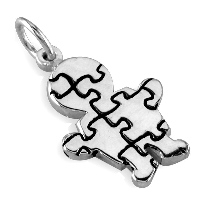 Small Autism Awareness Puzzle Boy Charm in 14K White Gold