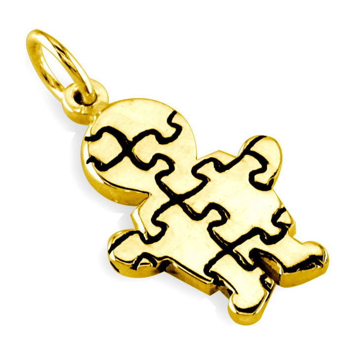 Small Autism Awareness Puzzle Boy Charm in 14K Yellow Gold