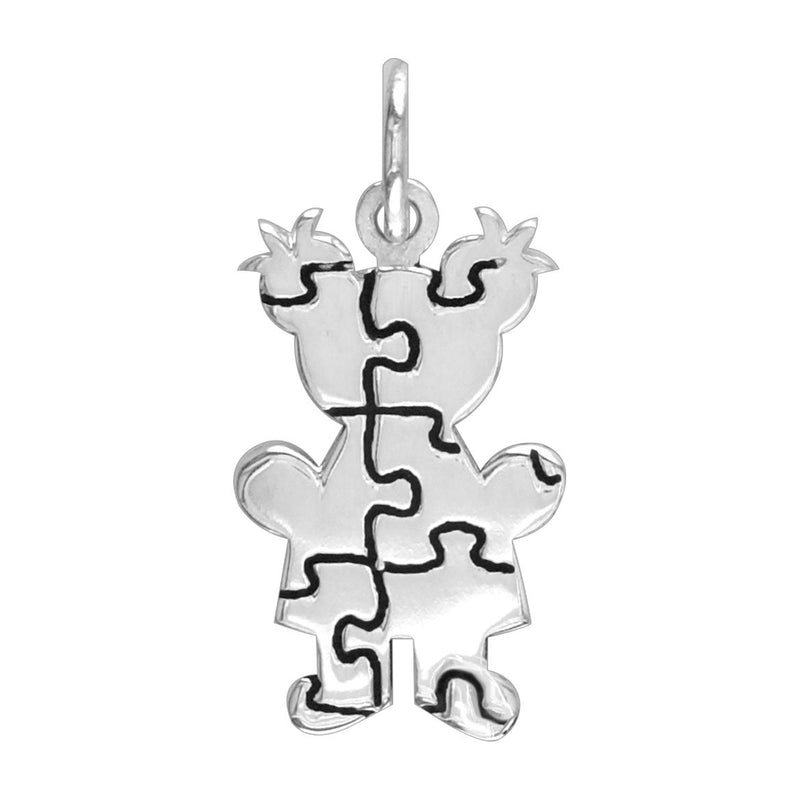 Small Autism Awareness Puzzle Girl Charm in 18K White Gold