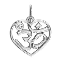 Mini Heart Yoga Ohm, Om, Aum Charm in 14K White, Yellow, Or Pink (Rose) Gold with Diamond Accent