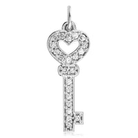 Small Heart Key Pendant in Sterling Silver with Cubic Zirconias 7/8 Inch