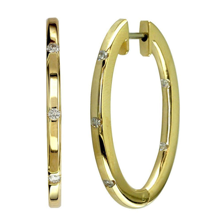 Large Diamond Oval Hoop Earrings in 14K Yellow Gold