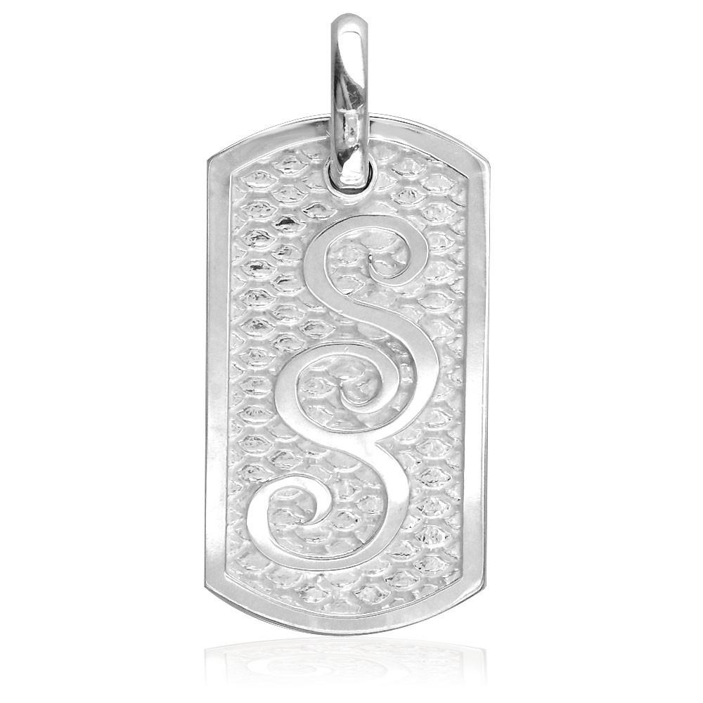 Name Or Initials Dog Tag Charm with Reptile Texture in Sterling Silver