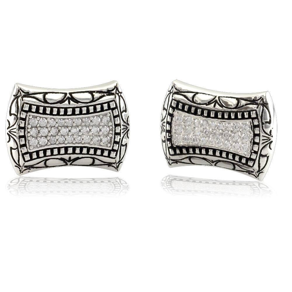 Mens Large Cubic Zirconia Cufflinks in Sterling Silver