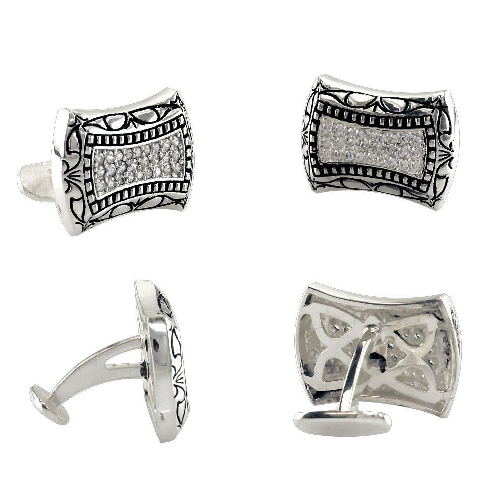 Mens Large Cubic Zirconia Cufflinks in Sterling Silver