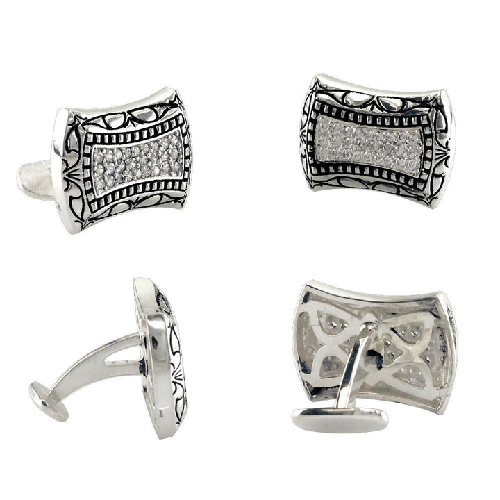 Mens Large Cubic Zirconia Cufflinks in Sterling Silver