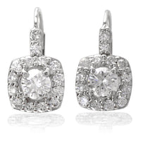 14K White Gold Diamond Halo Earrings, Over 1 CT TDW