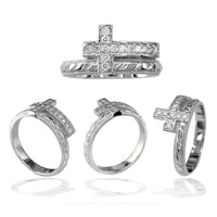 Cubic Zirconia Christian Cross Ring in Sterling Silver