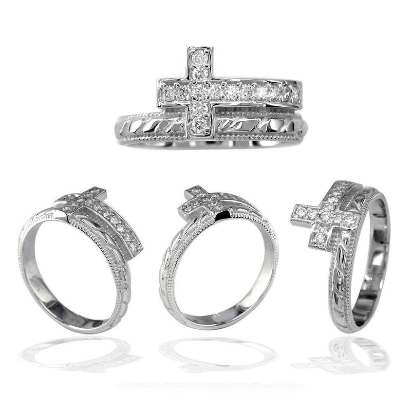 Diamond Christian Cross Ring in 18K White Gold