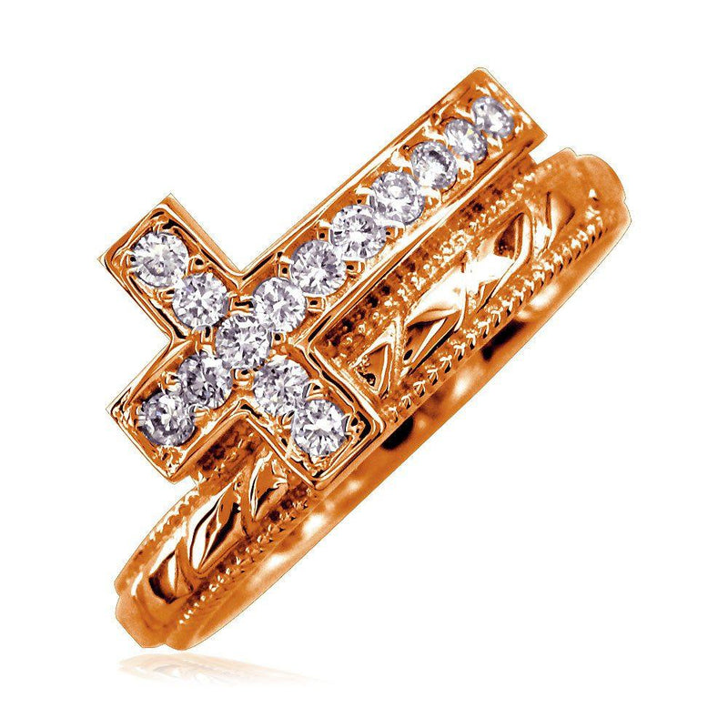 Cubic Zirconia Christian Cross Ring in 14K Pink Gold
