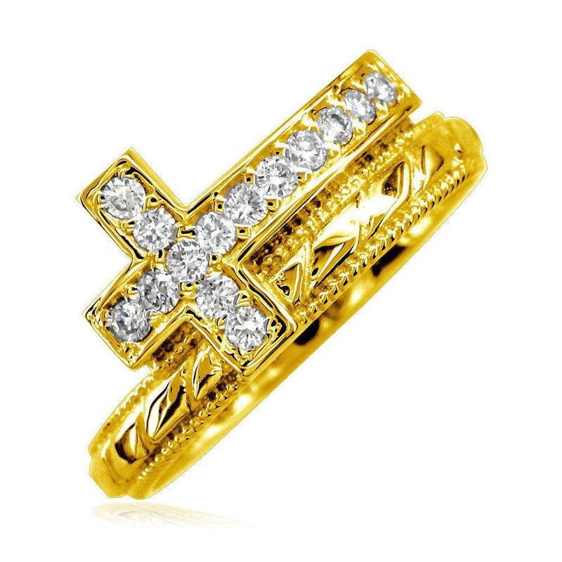 Diamond Christian Cross Ring in 14K Yellow Gold