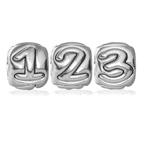 Embossed Number Bead for Charm Bracelet, 9mm Wide in Sterling Silver