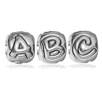 Embossed Alphabet Bead for Charm Bracelet, 9mm Wide in Sterling Silver