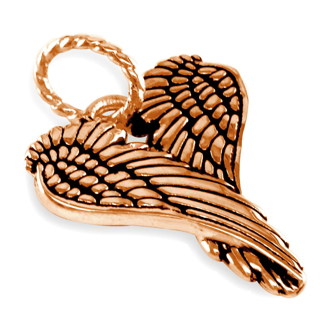 Large Angel Heart Wings with Black, Wings Of Love, 21mm in 14k Pink Gold