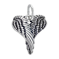 Large Angel Heart Wings with Black, Wings Of Love, 21mm in Sterling Silver