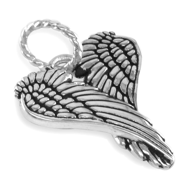 Large Angel Heart Wings with Black, Wings Of Love, 21mm in Sterling Silver