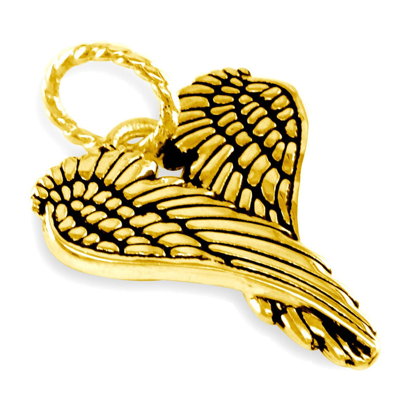 Large Angel Heart Wings with Black, Wings Of Love, 21mm in 14k Yellow Gold