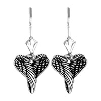 Mini Angel Love Heart Wings Earrings with Black, 12mm in Sterling Silver