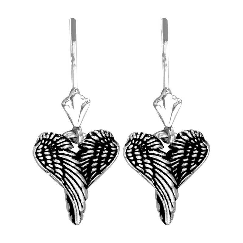 Mini Angel Love Heart Wings Earrings with Black, 12mm in 14k White Gold