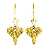 Mini Angel Love Heart Wings Earrings, 12mm in 14K Yellow Gold