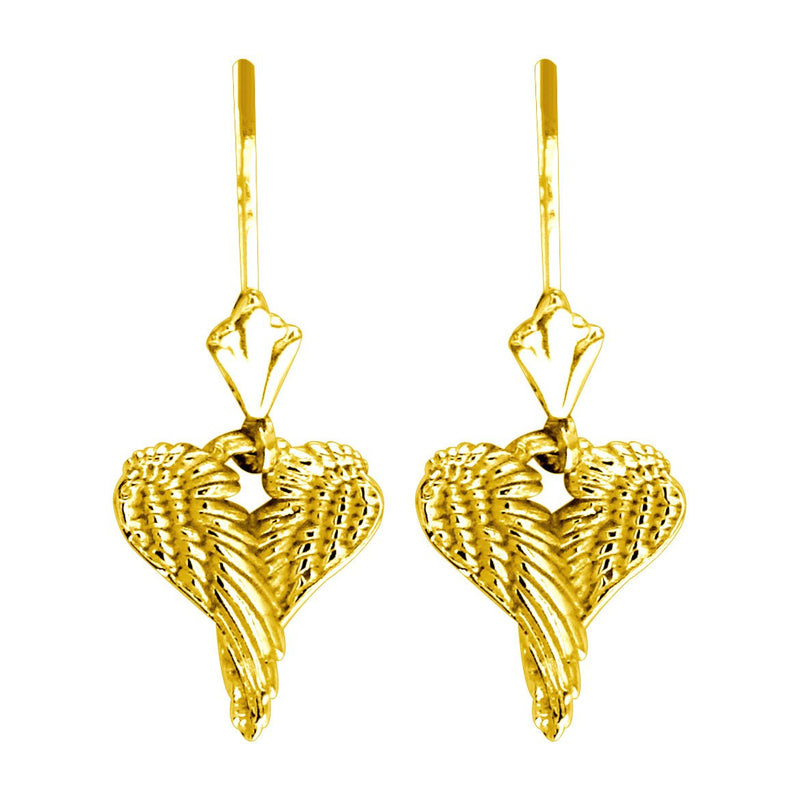 Mini Angel Love Heart Wings Earrings, 12mm in 14K Yellow Gold