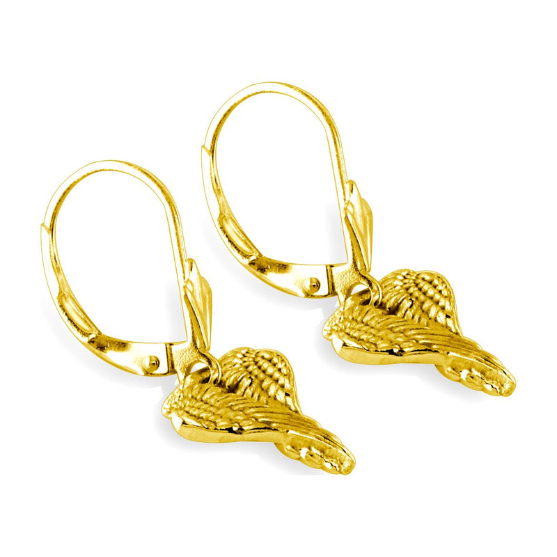 Mini Angel Love Heart Wings Earrings, 12mm in 14K Yellow Gold